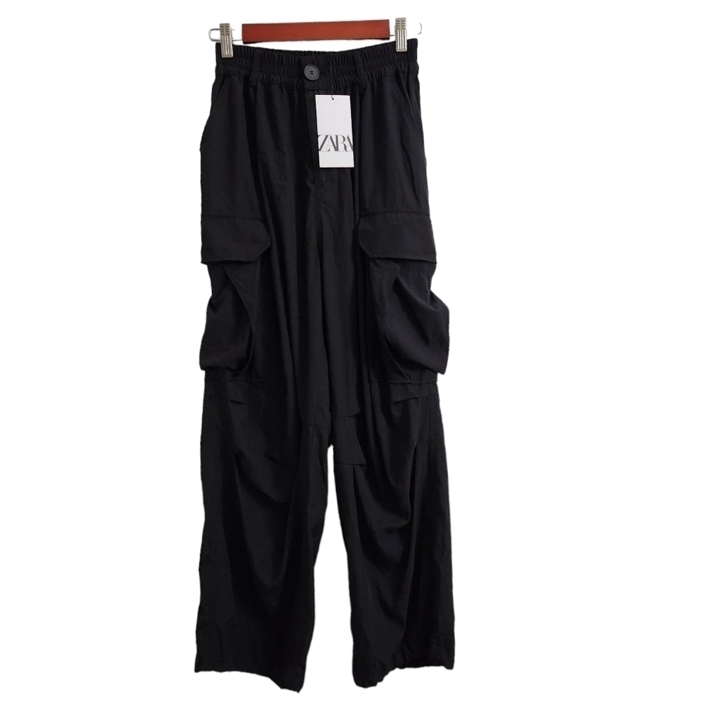 Zara Cargo Pants Womens XS Small Black Bloggers Favorite High-Rise Boho Soft NWT